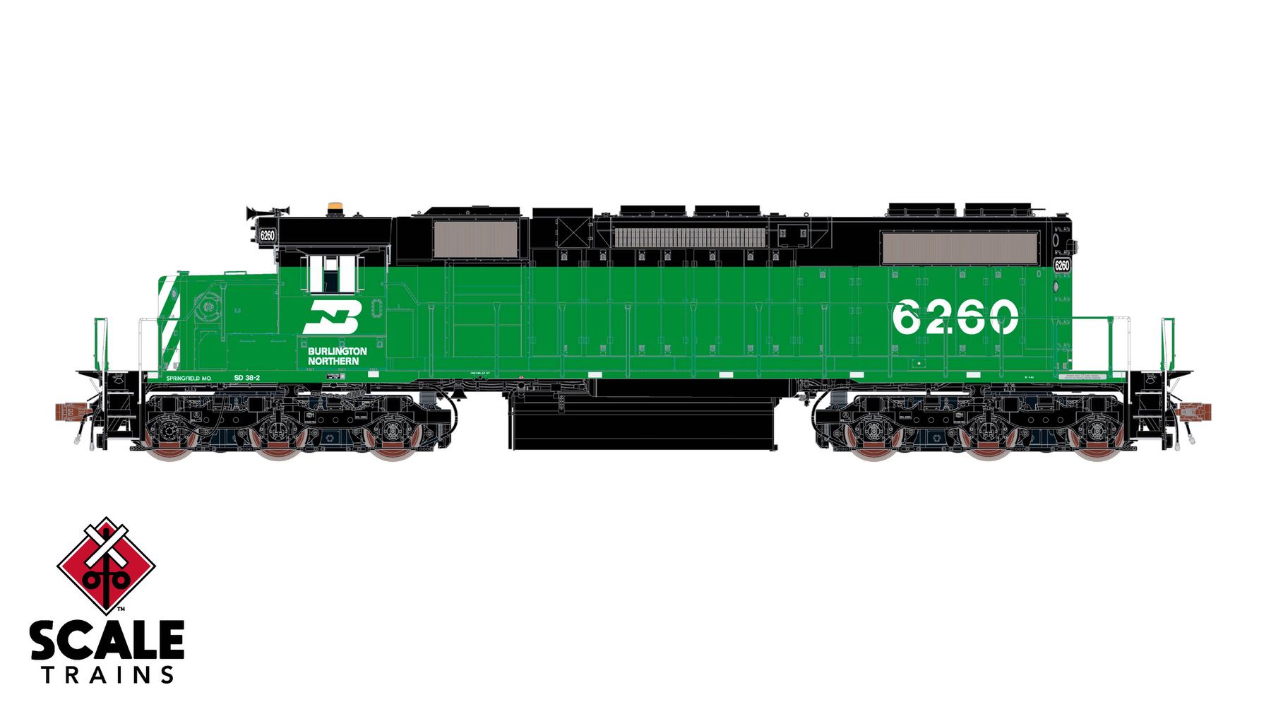 ScaleTrains SXT41228 Rivet Counter HO Scale EMD SD38-2 w/Dynamic Brakes, Burlington Northern 6261 DCC & Sound Equipped