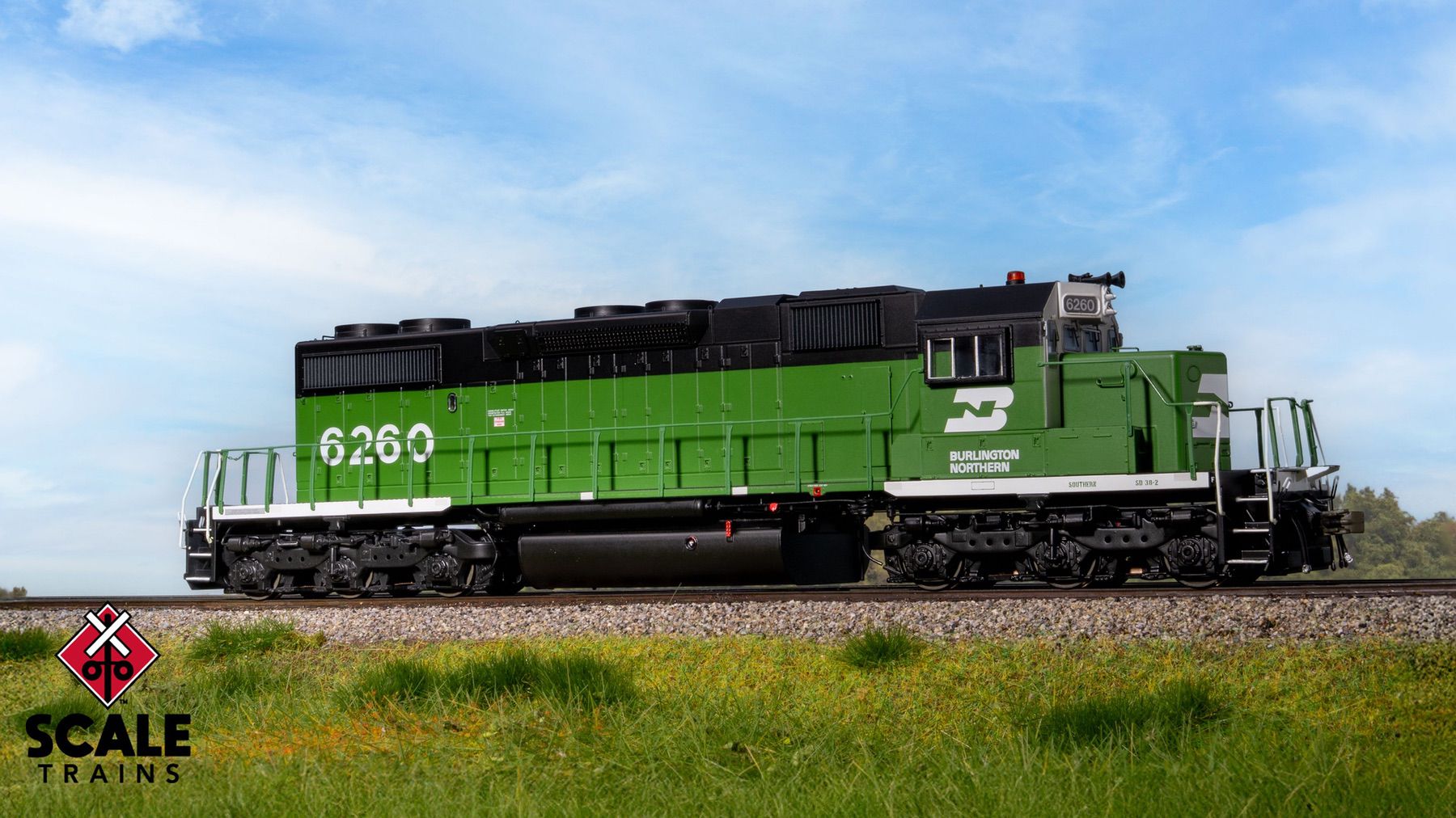 ScaleTrains SXT41234 Rivet Counter HO Scale EMD SD38-2, Burlington Northern/White Face/Beacon 6262 DCC & Sound Equipped