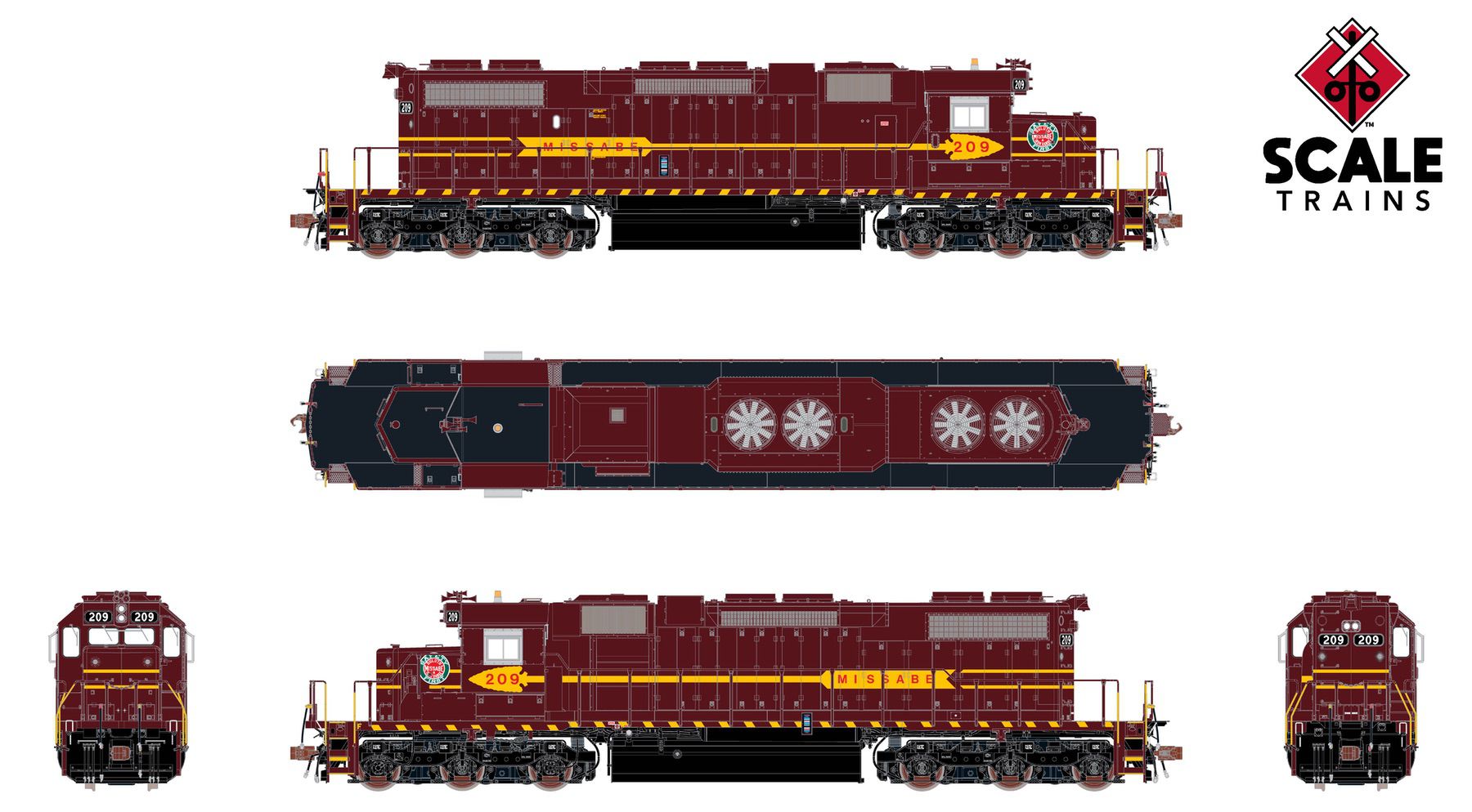 ScaleTrains SXT41262 Rivet Counter HO Scale EMD SD38-2, Duluth Missabe & Iron Range/DM&IR/Red Lettering 209 DCC & Sound Equipped