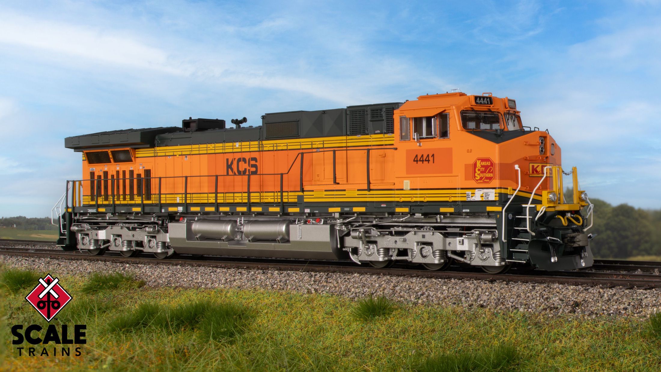 ScaleTrains SXT41563 Rivet Counter HO Scale GE DASH 9-44CW, Kansas City Southern/ex-BNSF Heritage II Patched/Faded Orange Replacement HVAC 4441 DCC & Sound Equipped