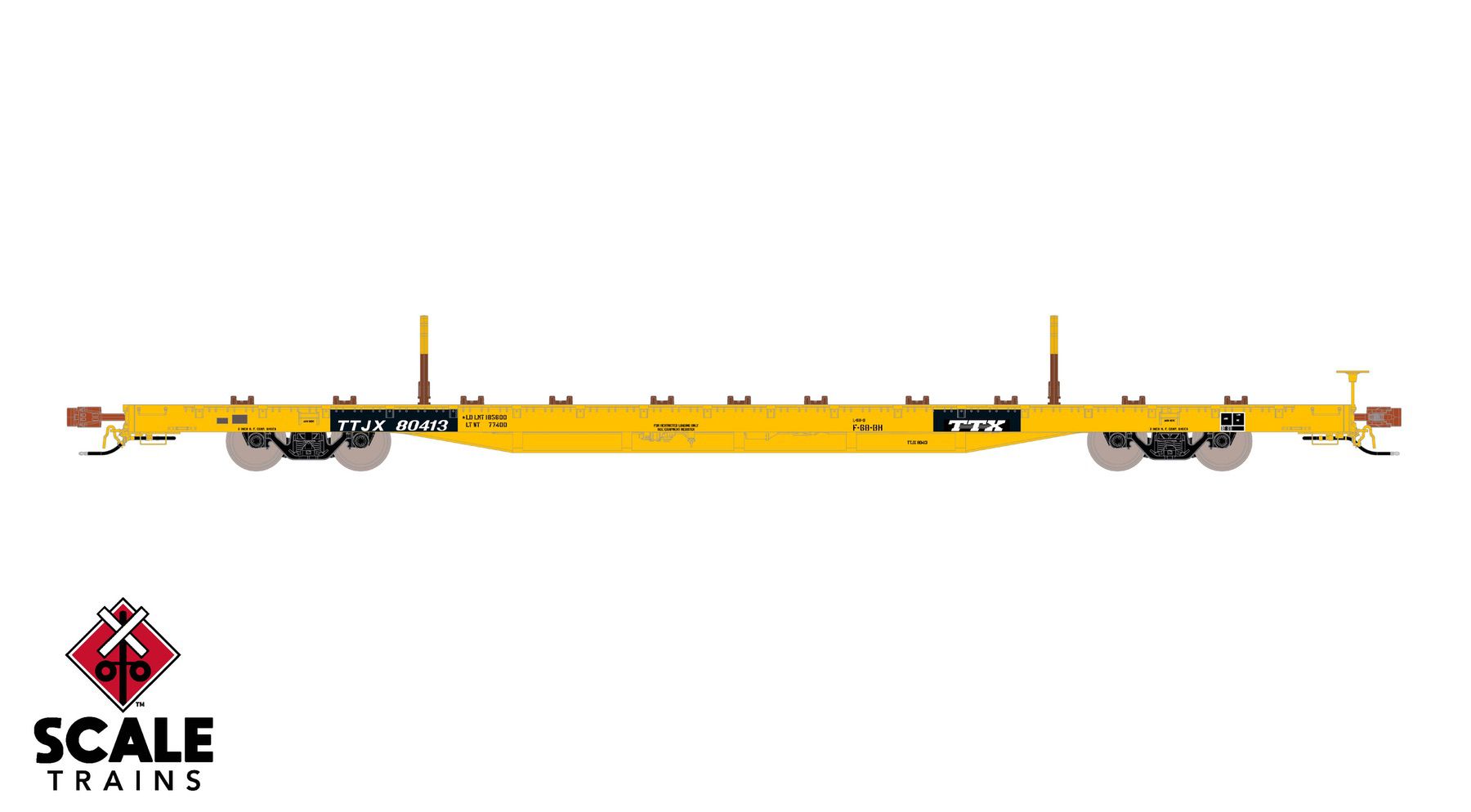 ScaleTrains SXT41745 Rivet Counter HO Scale BSC F68BH Finger Rack Flatcar, TTX/Yellow Full Repaint/1991 Speed Logo 80407