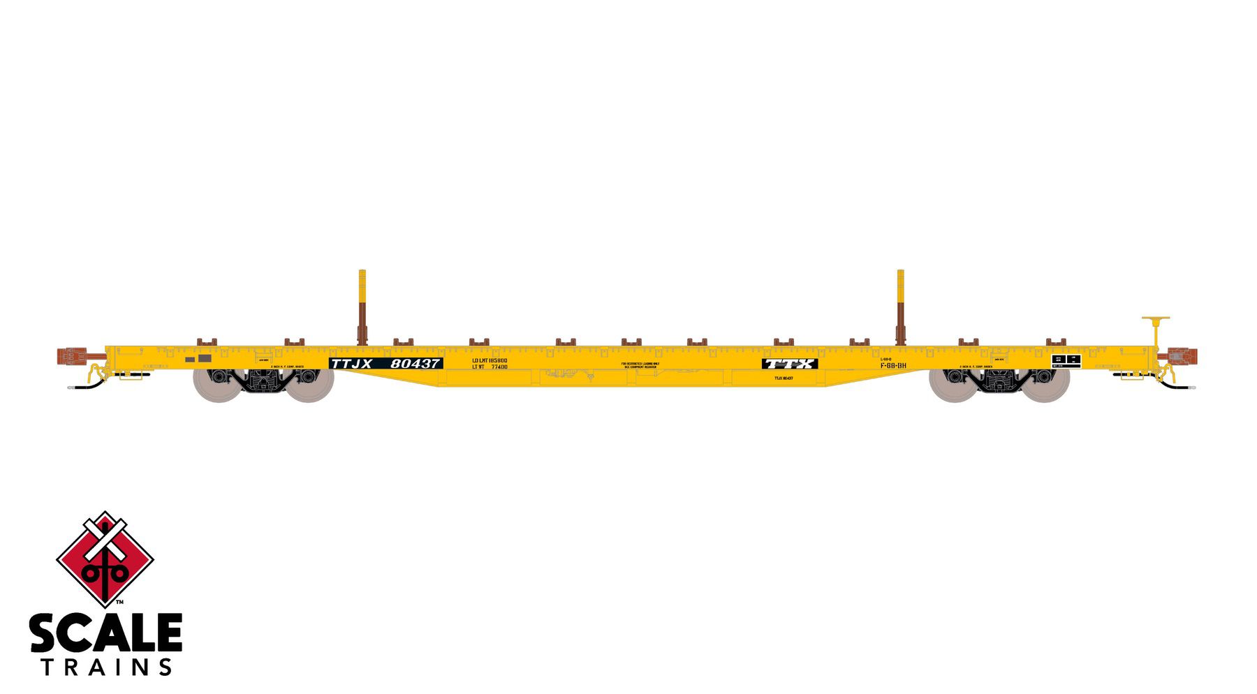 ScaleTrains SXT41746 Rivet Counter HO Scale BSC F68BH Finger Rack Flatcar, TTX/Yellow Full Repaint/1991 Speed Logo 80413