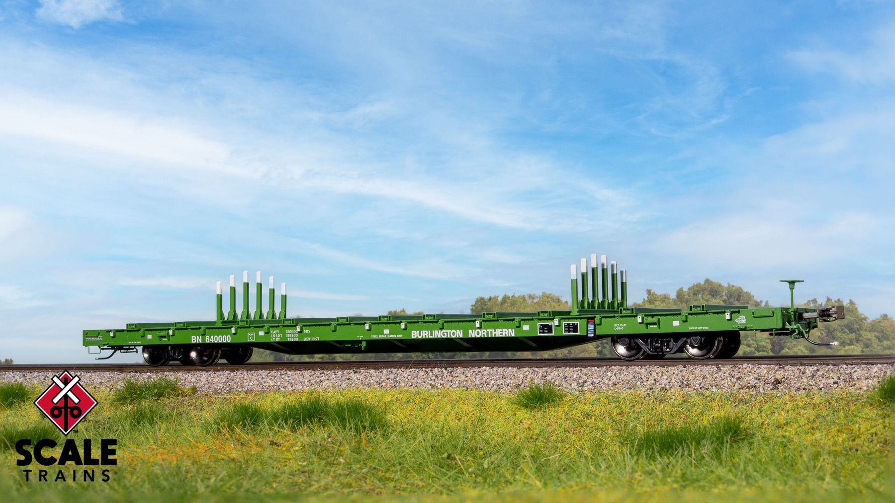 ScaleTrains SXT41761 Rivet Counter HypoTypical HO Scale BSC F68BH Finger Rack Flatcar, Burlington Northern/Green 640067
