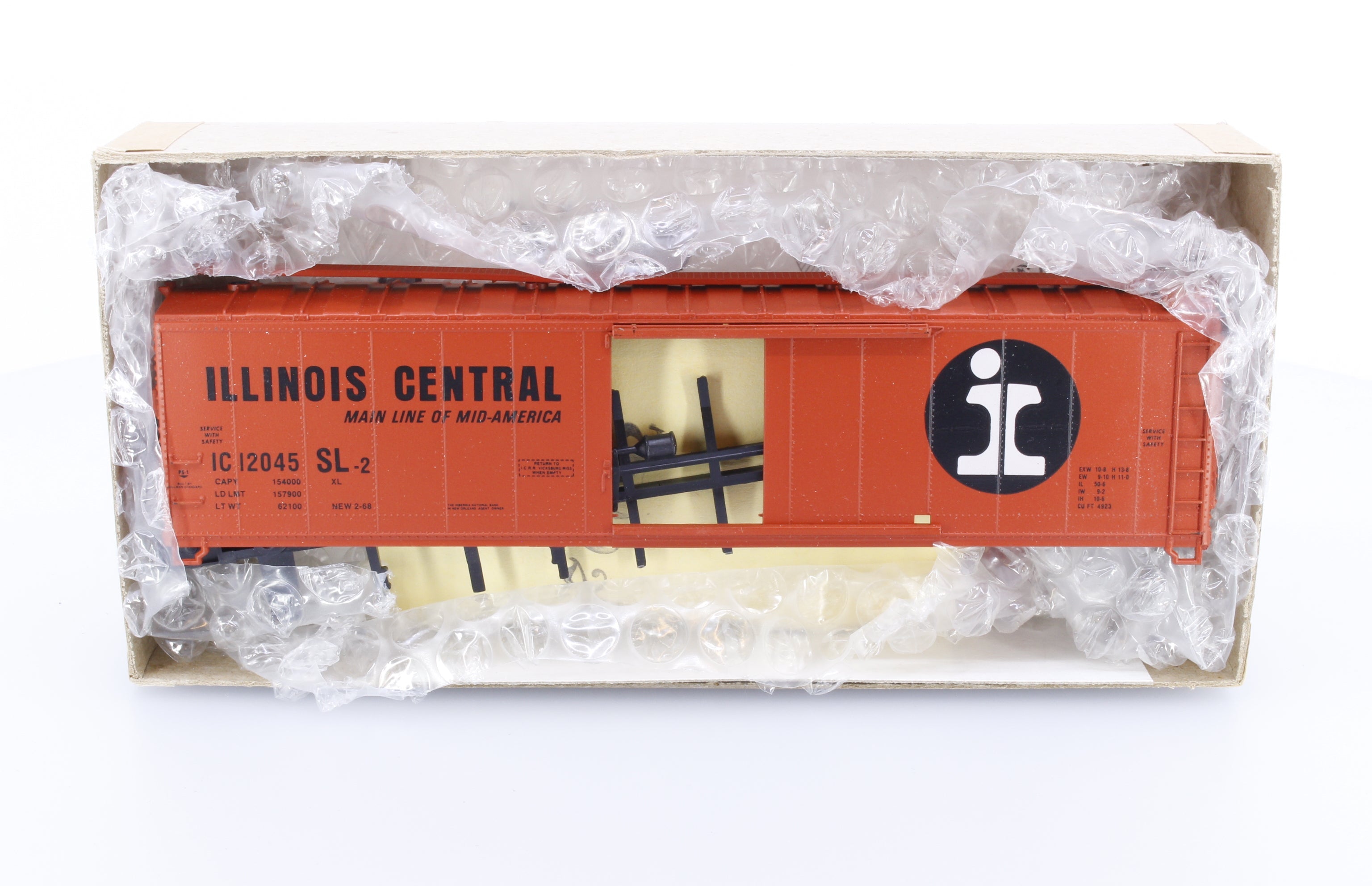 Athearn 297 HO Rail Runner Custom Cars 50' Single Door Box Car Illinois Central (IC) 12045