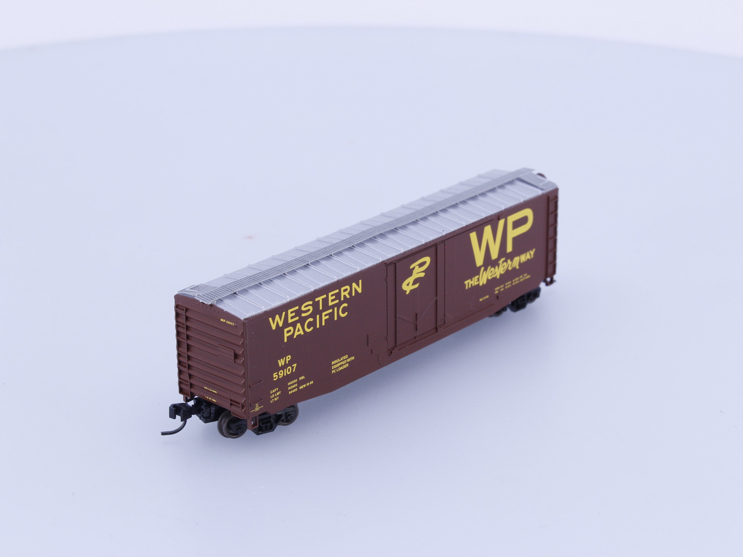 Athearn 14143 N 50' PS-1 Plug Door Box Car Western Pacific (WP) 59107