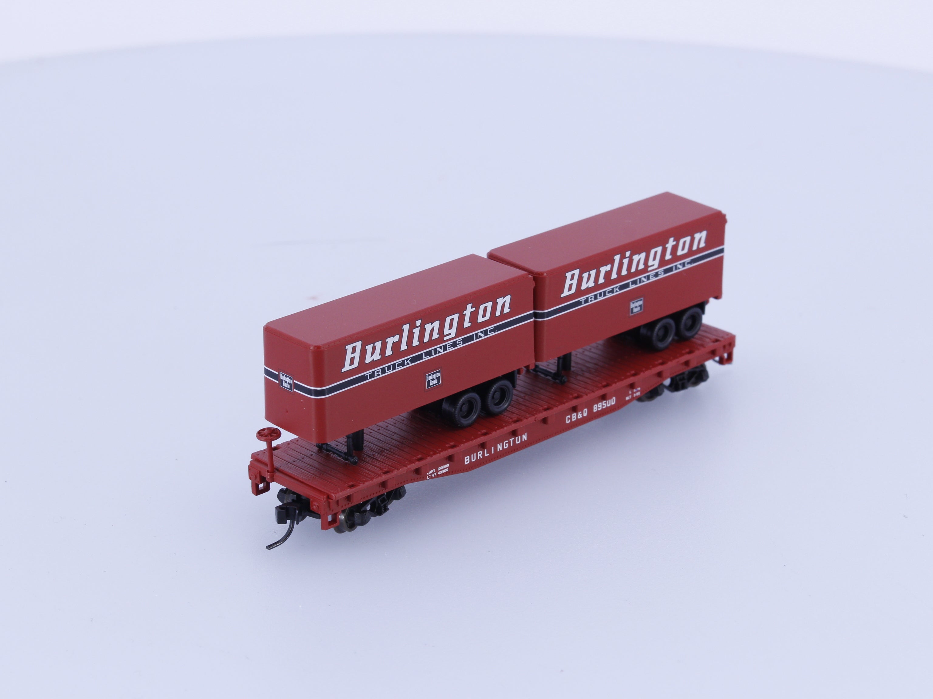 Atlas 37595 N Piggyback Flat w/2 x 24" Trailers Burlington Northern (BN) 89500