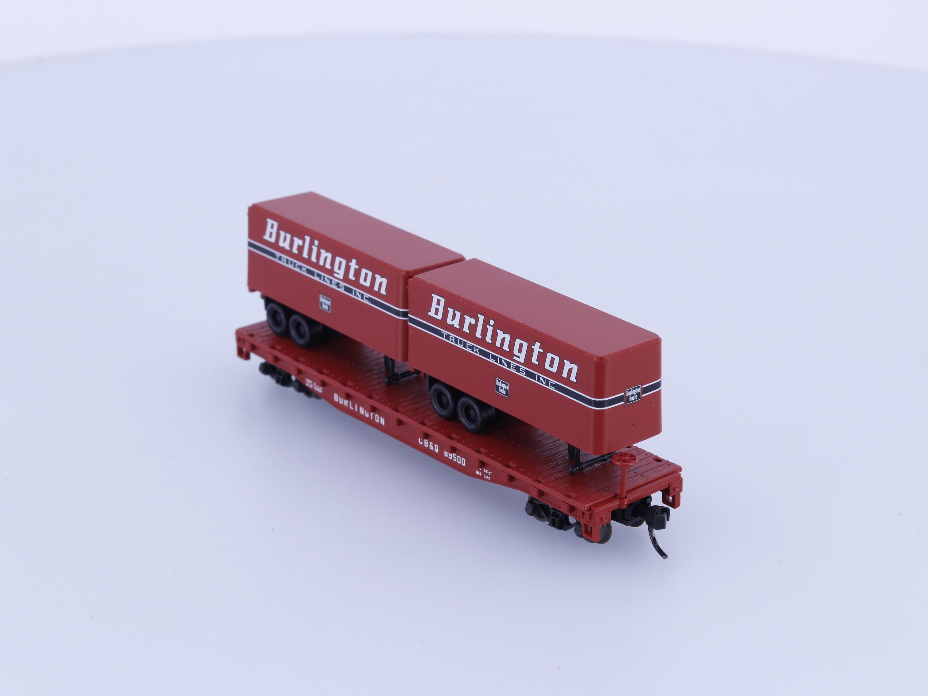 Atlas 37595 N Piggyback Flat w/2 x 24" Trailers Burlington Northern (BN) 89500