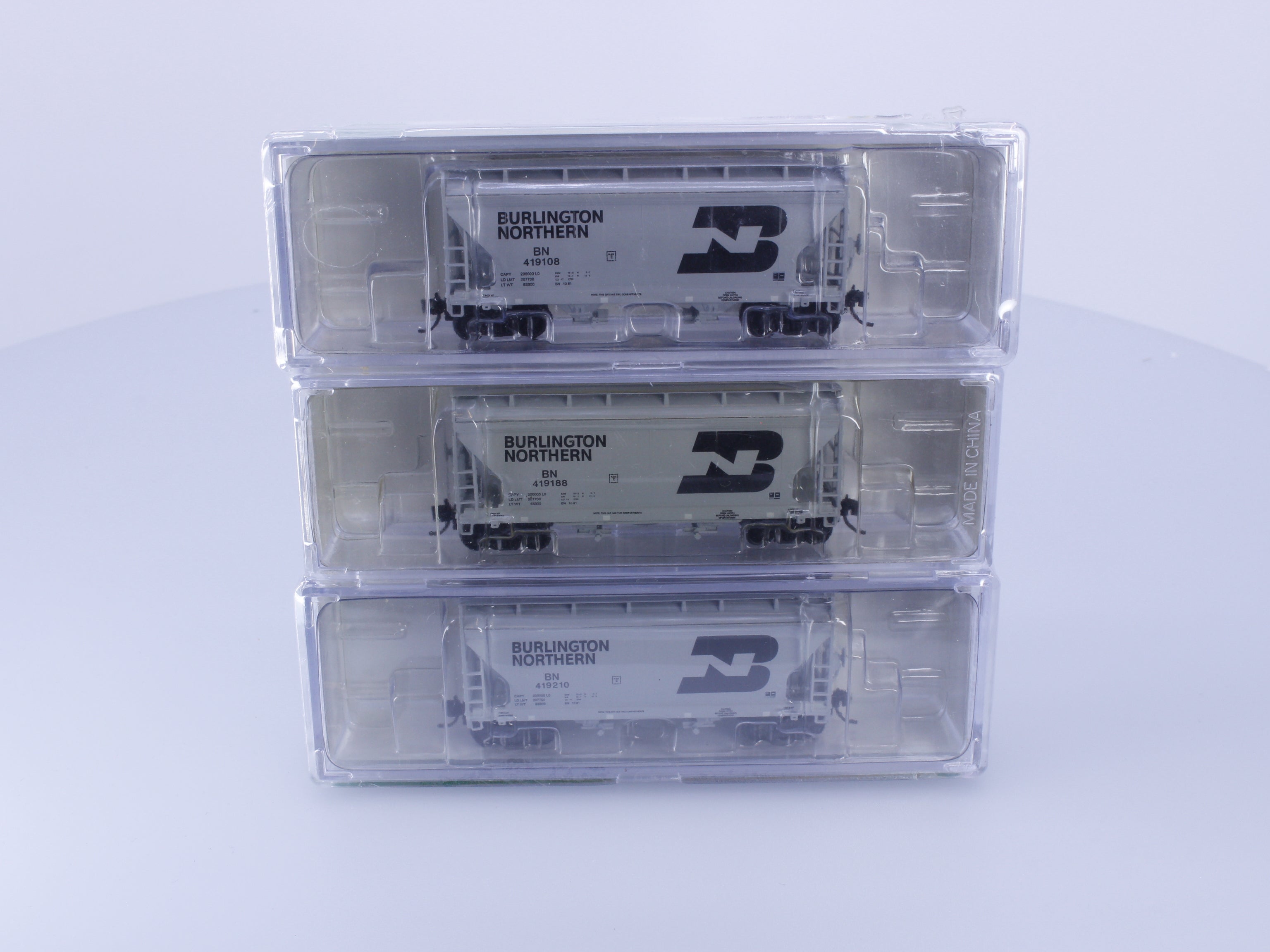 Pacific Western Rail Systems 1050-3C N 3 Pack ACF 2 Bay Covered Hopper Cars Burlington Northern (BN)