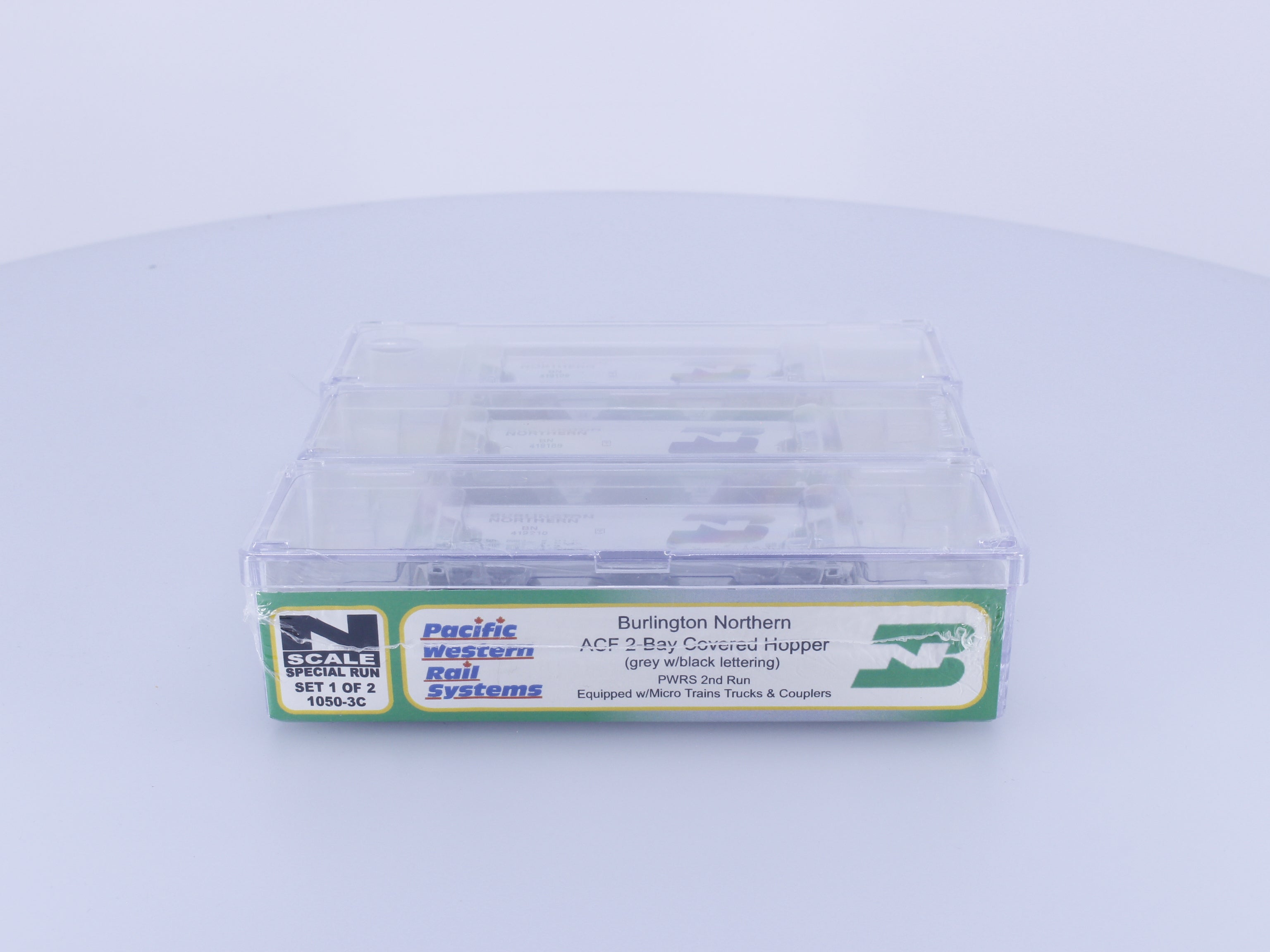 Pacific Western Rail Systems 1050-3C N 3 Pack ACF 2 Bay Covered Hopper Cars Burlington Northern (BN)