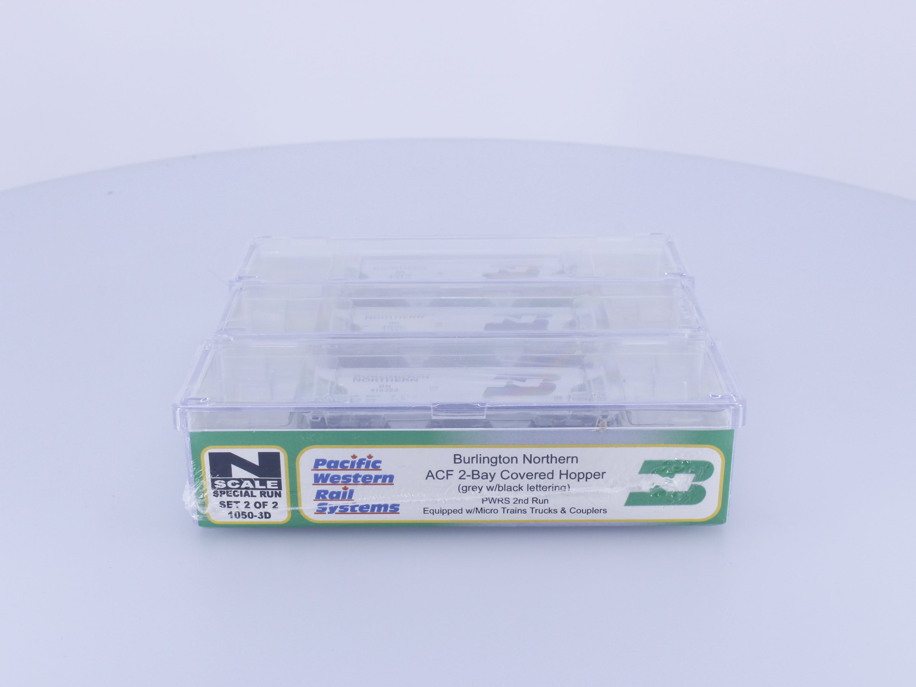 Pacific Western Rail Systems 1050-3D N 3 Pack ACF 2 Bay Covered Hopper Cars Burlington Northern (BN)