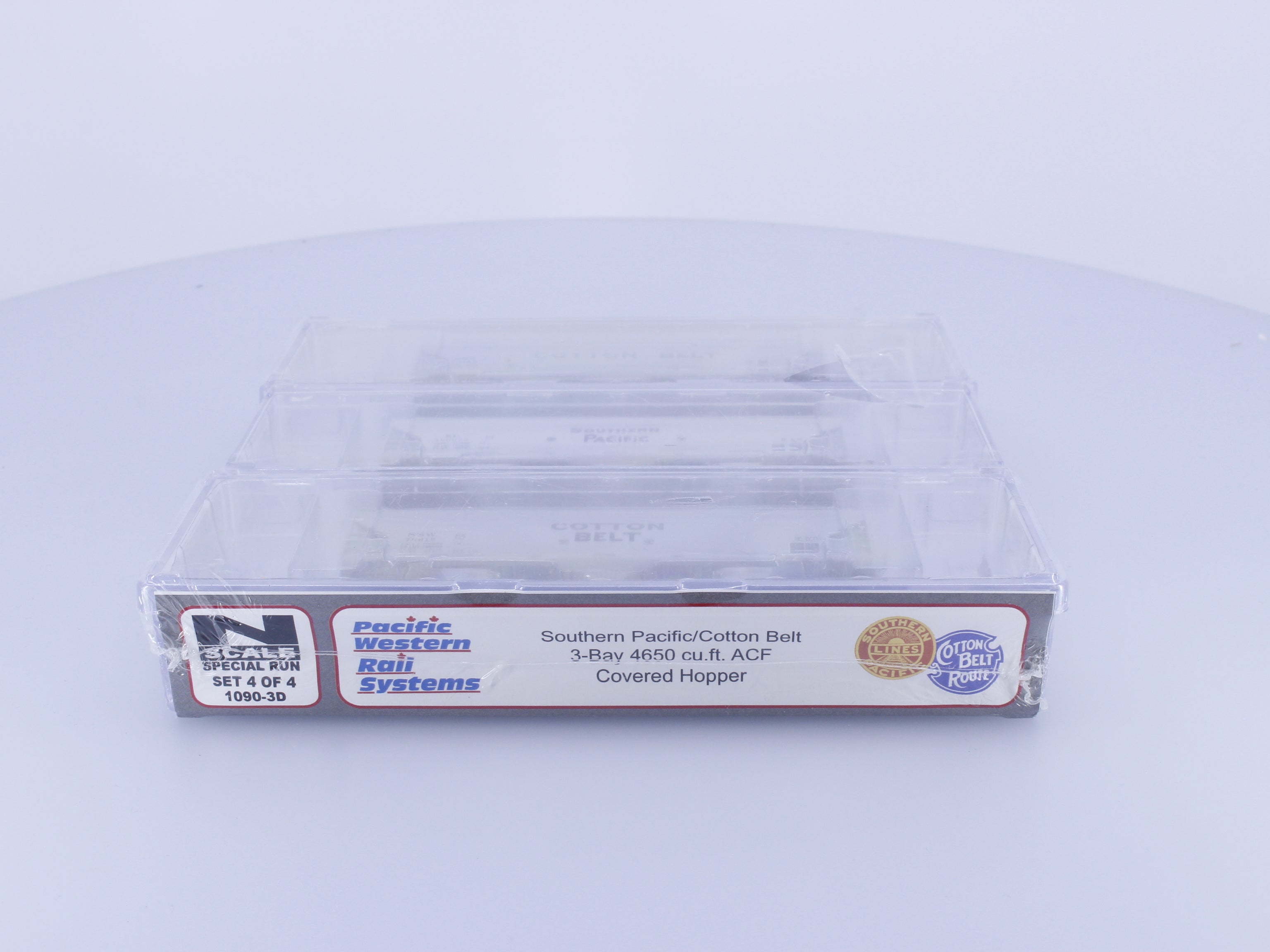 Pacific Western Rail Systems 1090-3D N 3 Pack Set 3 Bay 4650 cu.ft. ACF Covered Hoppers Set 4 of 4 Southern Pacific (SP)