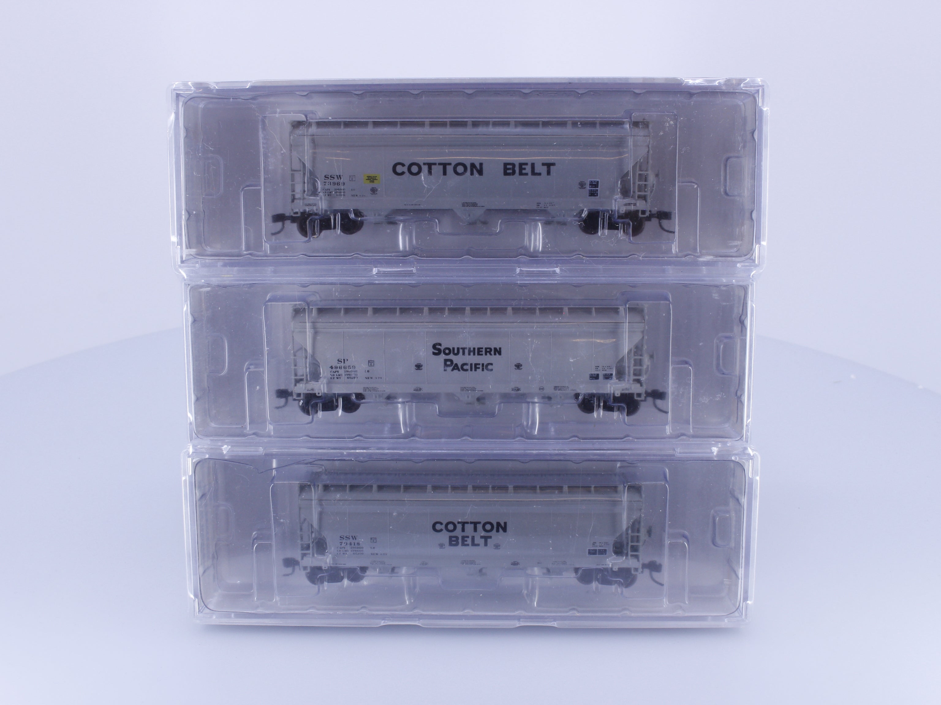 Pacific Western Rail Systems 1090-3B N 3 Pack Set 3 Bay 4650 cu.ft. ACF Covered Hoppers Southern Pacific (SP)