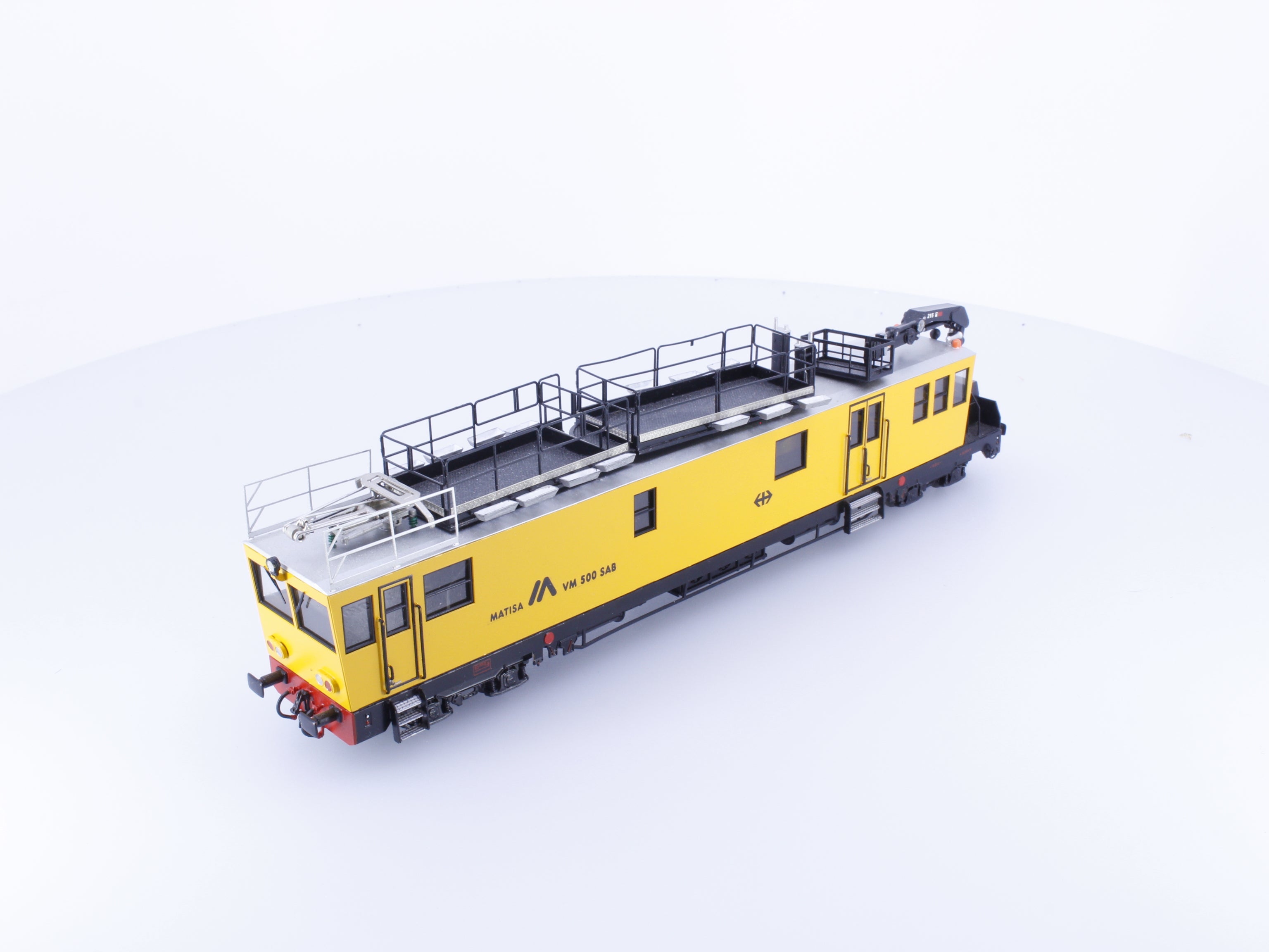 Linea Model VM500SAB HO SBB-CFF-FFS Maintenance vehicle, yellow service livery, slanted logo, Matisa VM500SAB DCC