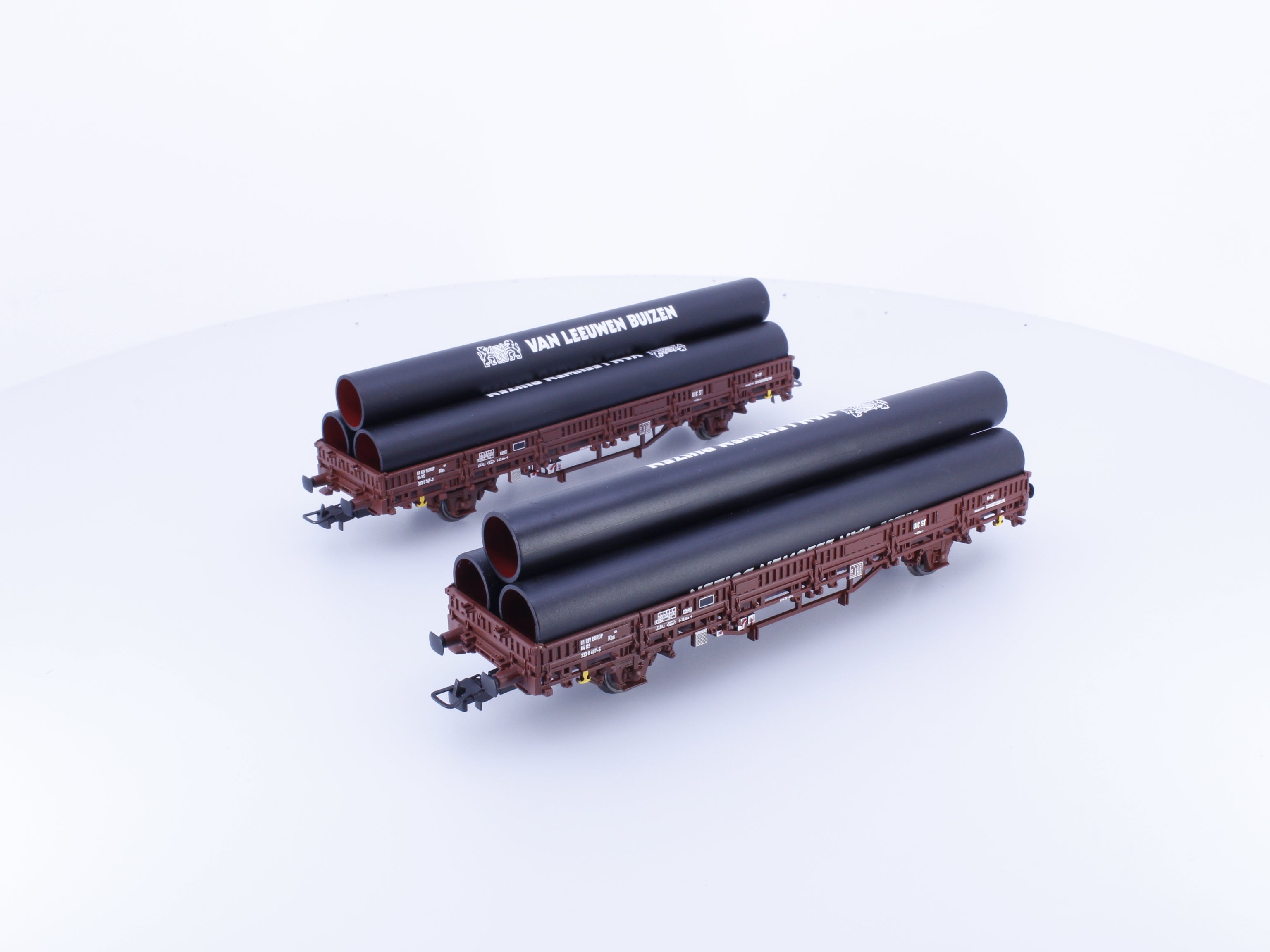 Rivarossi HR6169 HO NS Flachwagen-Set mit Rohren, 2 Platte Wagens "Van Leeuwen" #4 369-2,607-5