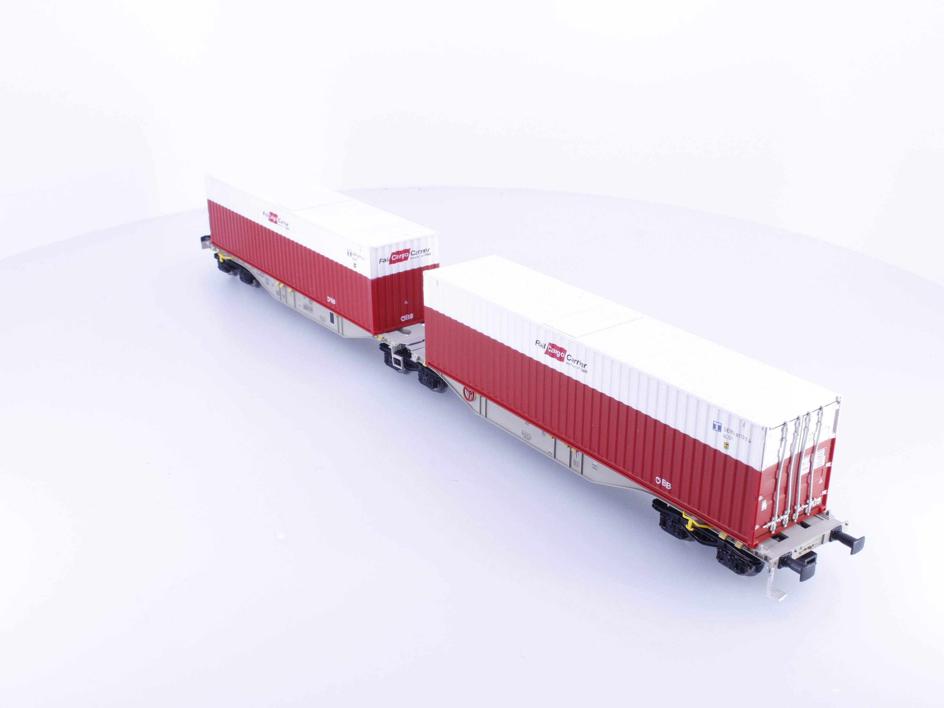 Mehano 58864 HO OBB Cargo RailCargo Dual Intermodal Flat Cars with Containers