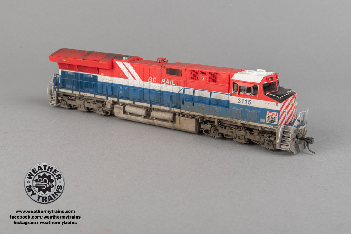 Intermountain HO 497110 GE ET44C4 Tier 4 - DCC - CN 3115 BC Rail Heritage - Custom Weathered by Weather My Trains