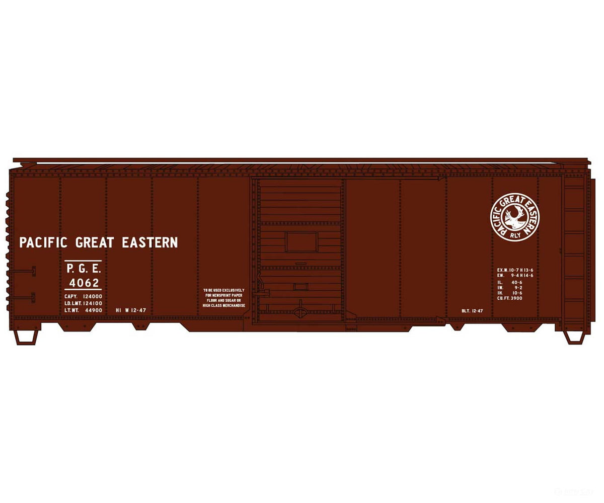 Accurail HO 81933 AAR 40’ Single-Door Steel Boxcar - Kit - Pacific Great Eastern #4062 (Boxcar Red Moose Logo)