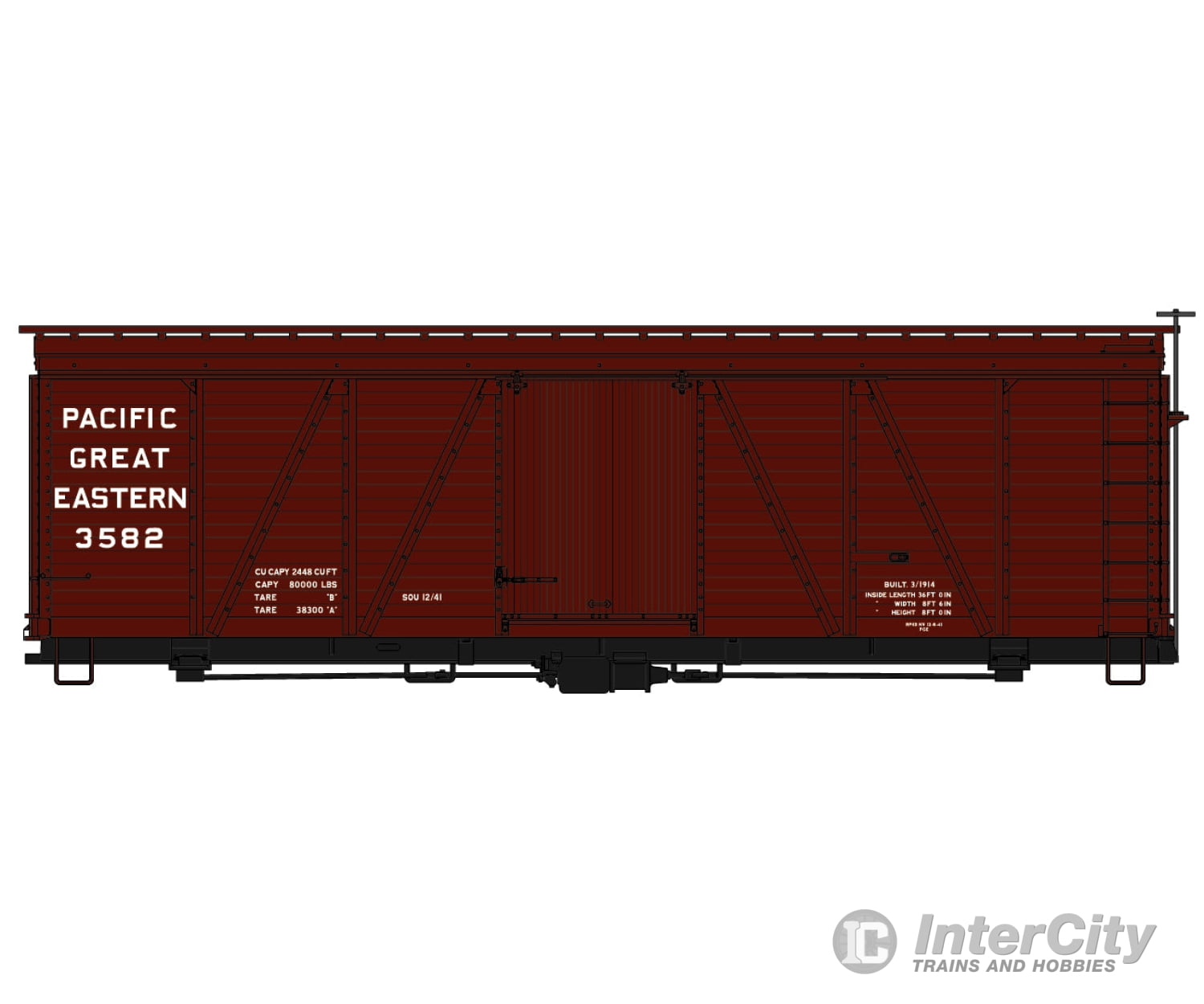 Accurail Inc Ho 1160 Fowler 36’ Wood Boxcar - Kit - - Pacific Great Eastern 3582 (Boxcar Red)