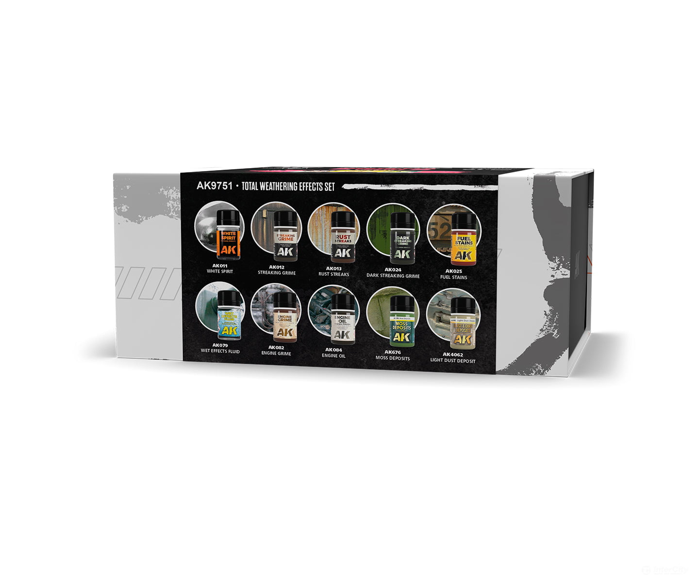 AK Interactive AK9751 Total Weathering Effects Set - 10 Effects plus two brushes - Weathering
