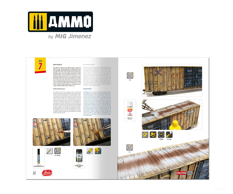 Ammo by Mig 1301 SOLUTION BOOK #02 - AMERICAN TRAINS. All Weathering Products (English) Weathering