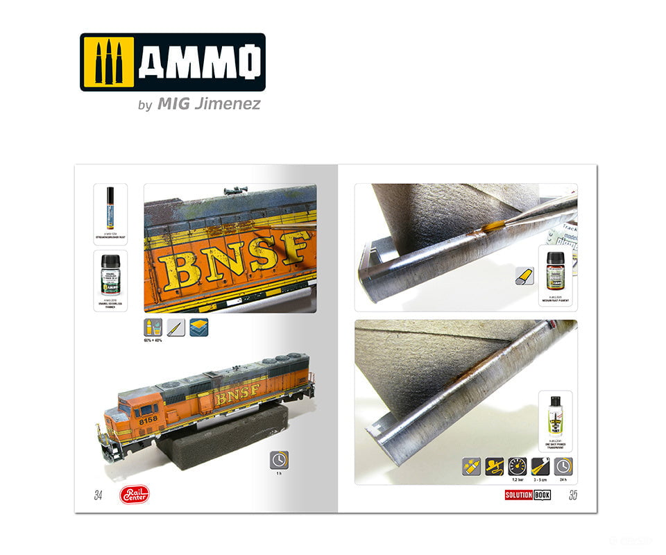 Ammo by Mig 1301 SOLUTION BOOK #02 - AMERICAN TRAINS. All Weathering Products (English) Weathering
