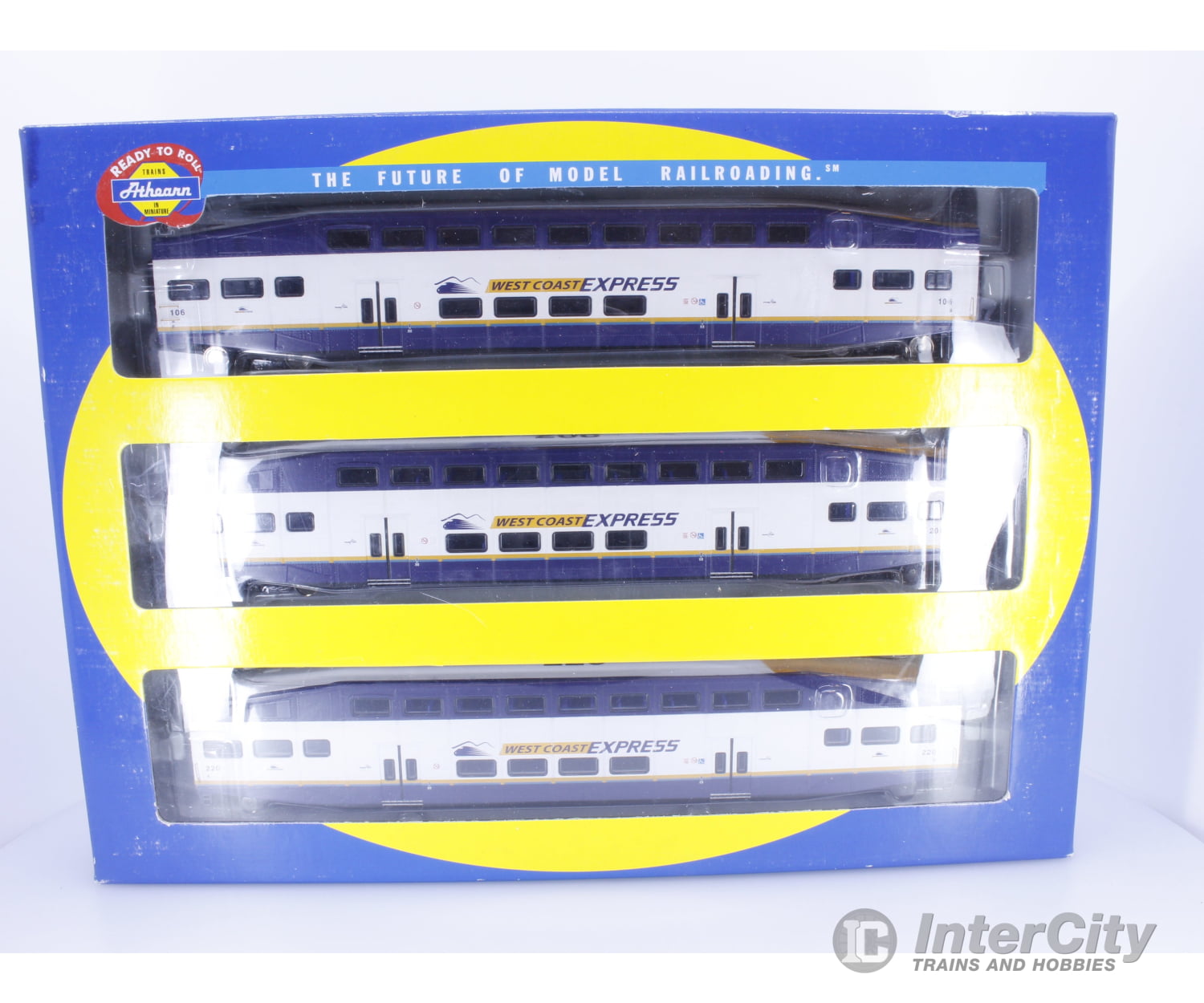 Athearn 25919 HO WCX 3 Piece Passenger Set with 1 Control Cab and 2 Coaches West Coast Express (WCE) 106/208/220