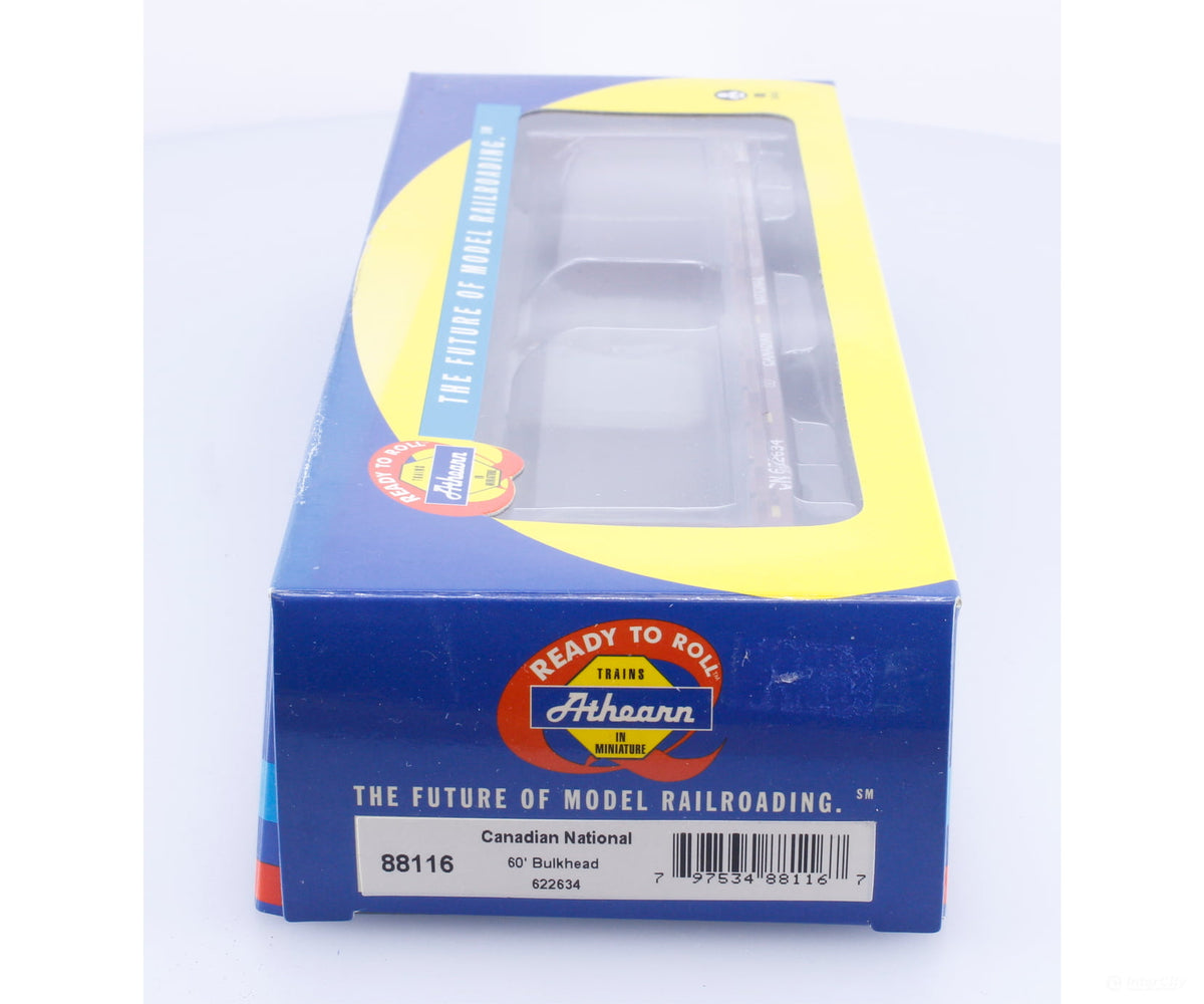 Athearn 88116 HO 60’ Bulkhead Flat Car Canadian National (CN) 622634 - Freight Cars