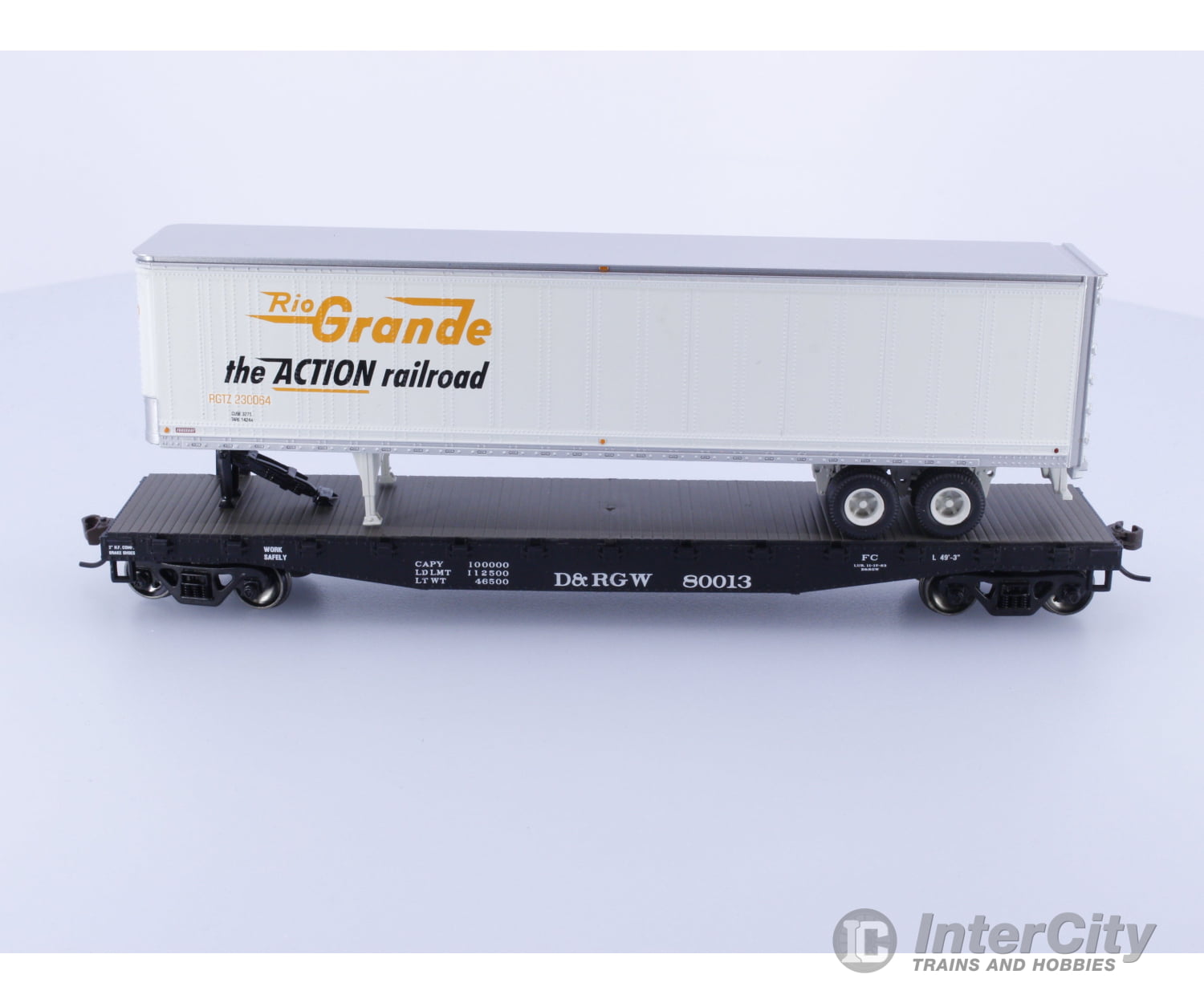 Athearn 92068 HO 50’ Flat car with 45’ trailer Denver and Rio Grande Western (DRGW) 80013 Freight Cars