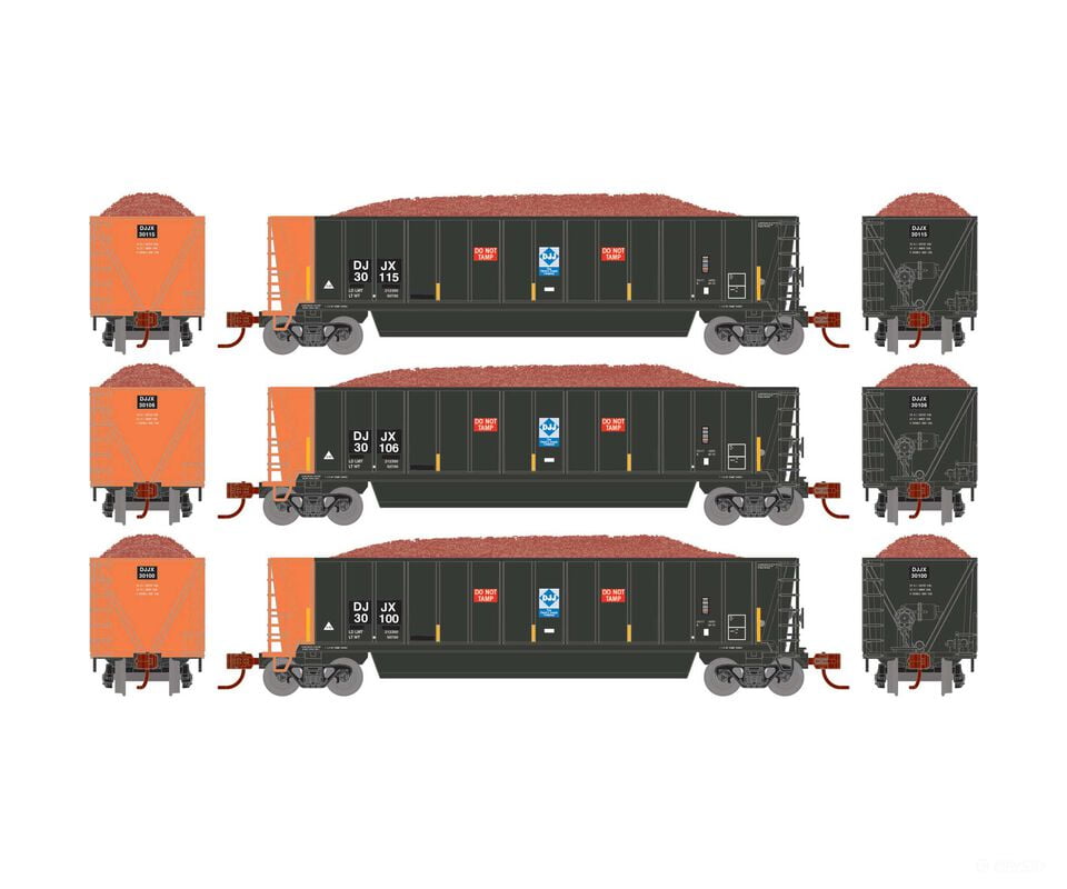Athearn ATH-1422 N ATH Berwick Bathtub Gondola with Load DJJX Primed For Grime #30100/30106/30115 (3) - Freight Cars