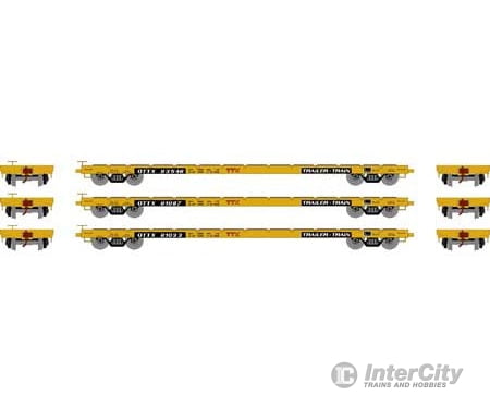 Athearn Ath97065 Ho 60 Foot Flat Car Ottx/Red Logo 3-Pack Freight Cars