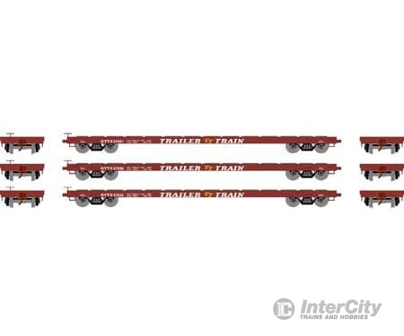 Athearn Ath97071 Ho 60 Foot Flat Car Ottx/Brown Logo (3 Pack) Freight Cars