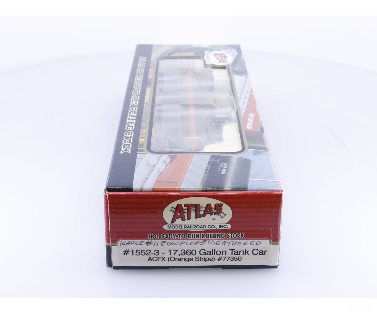 Atlas 1552-3 HO 17360 Gallon Tank Car ACFX Orange Stripe Weathered American Car and Foundry (ACF/ACFX) 77350 - Freight