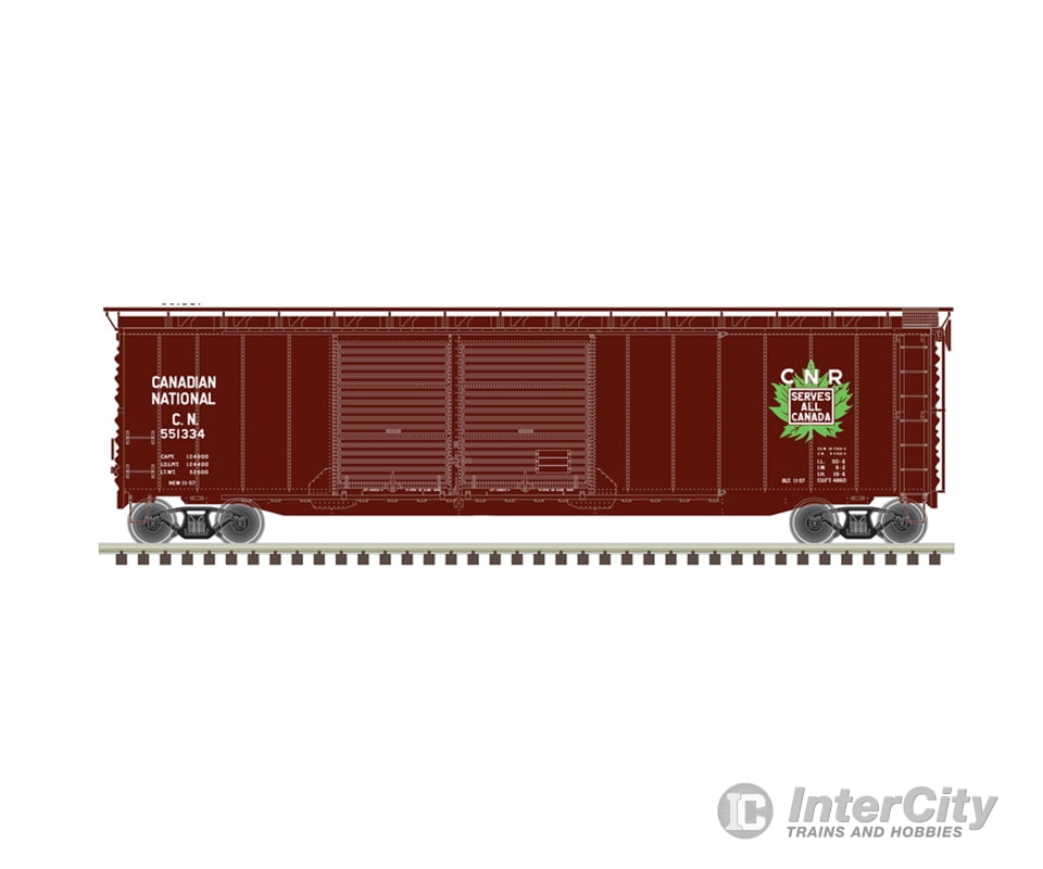 Atlas 20006572 Postwar 50’ Double-Door Boxcar - Ready to Run - Master(R) -- Canadian National 551387 (Boxcar Red white