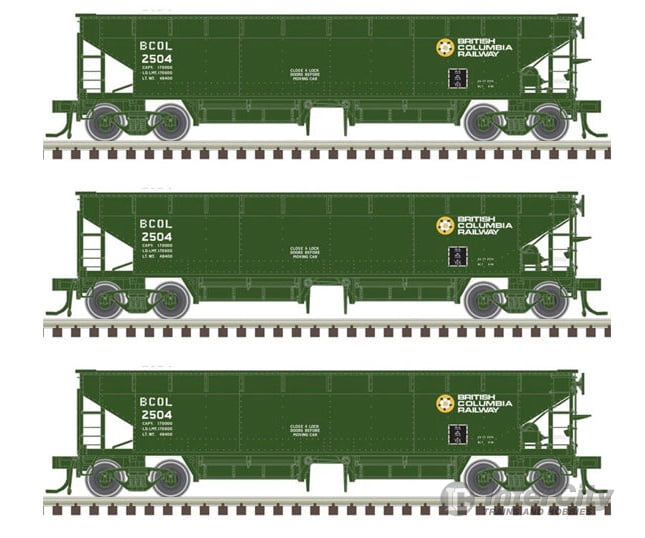 Atlas 20006809 HO 70-Ton Hart Ballast Car -3-Pack - Master - British Columbia Railway Freight Cars