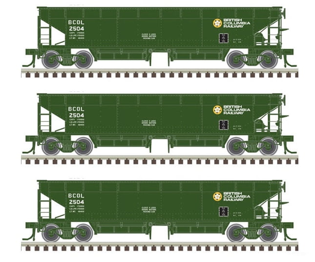 Atlas 20006809 HO 70-Ton Hart Ballast Car -3-Pack - Master - British Columbia Railway Freight Cars