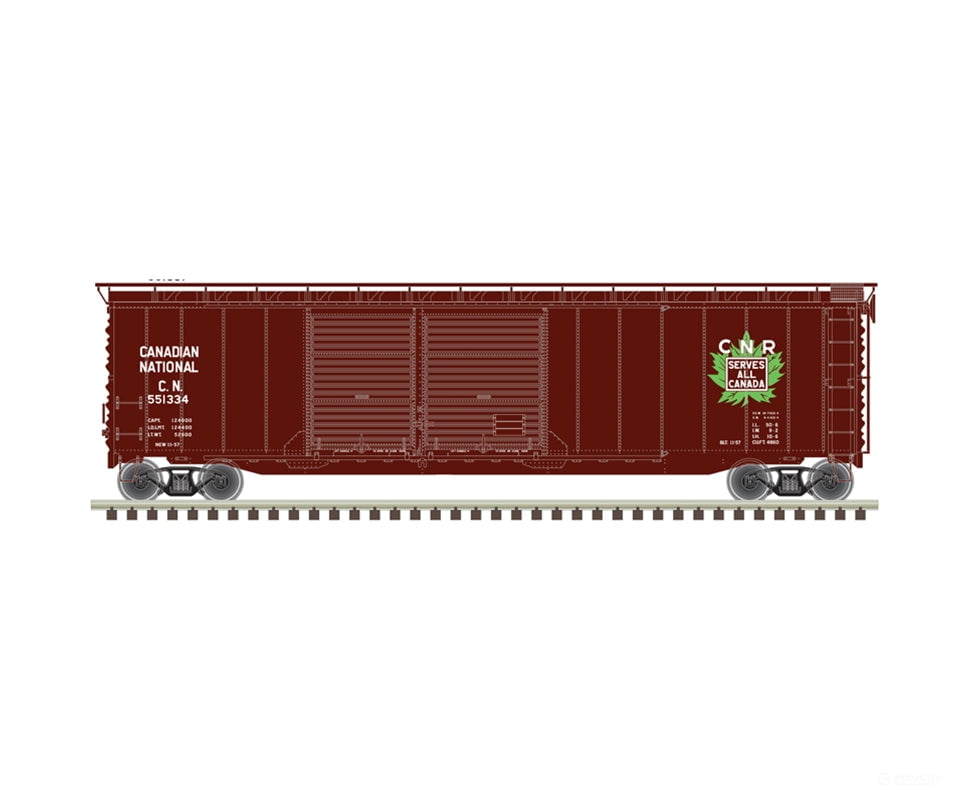 Atlas 20006572 Postwar 50’ Double-Door Boxcar - Ready to Run - Master(R) -- Canadian National 551387 (Boxcar Red white