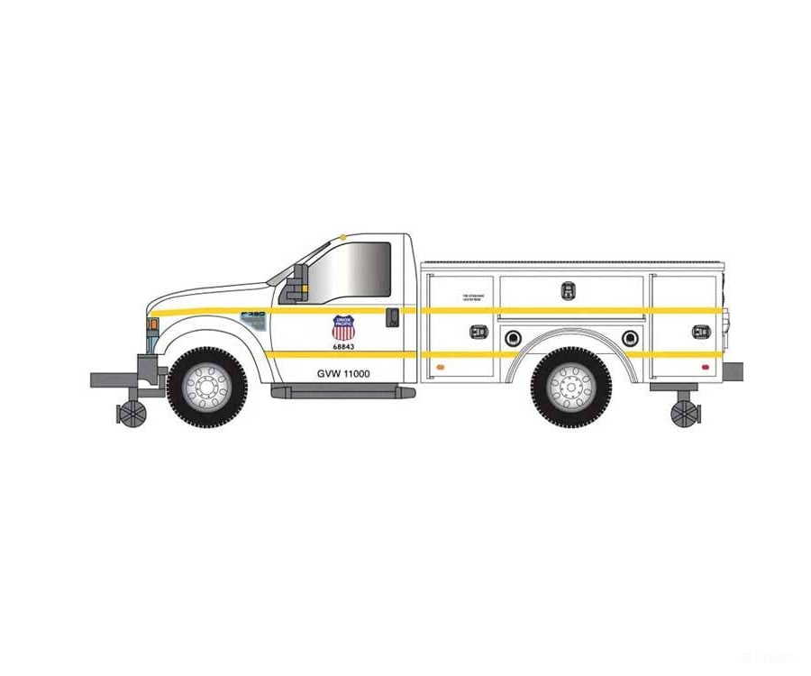 Atlas HO 30000172 2008 Ford(R) F-350 Hi-Rail Pickup Truck - Assembled - Union Pacific (white red blue yellow) - Cars &