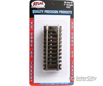 Atlas Ho 522 Code 83 Straight Snap-Track(R) -- 3 7.6Cm Pkg(4) Track & Turnouts