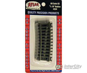 Atlas Ho 534 Code 83 Curved Snap Track -- 1/3 Section - 18 Radius Pkg(4) & Turnouts