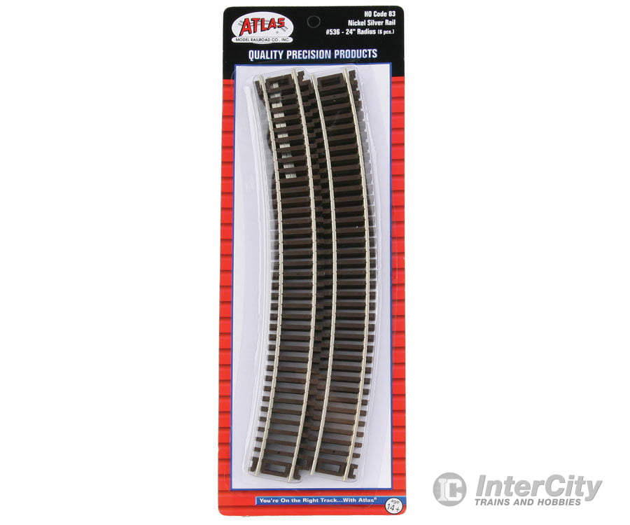 Atlas Ho 536 Code 83 Curved Snap Track -- 24 Radius W/Brown Ties Pkg(6) & Turnouts