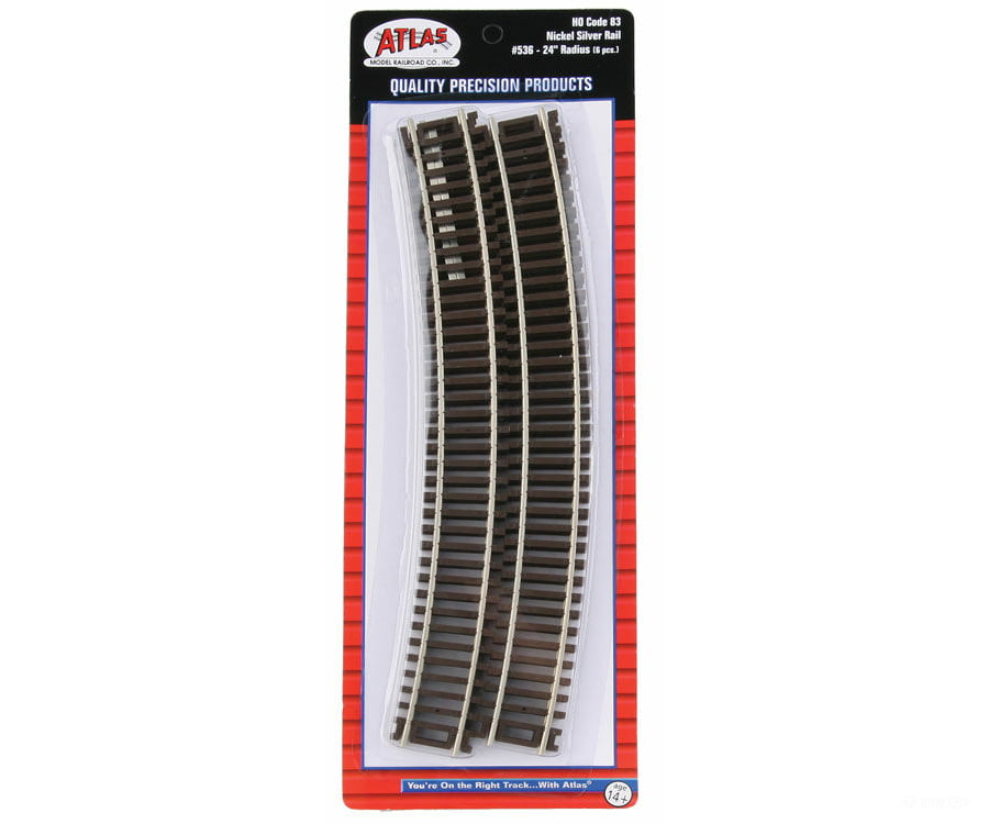 Atlas Ho 536 Code 83 Curved Snap Track -- 24 Radius W/Brown Ties Pkg(6) & Turnouts