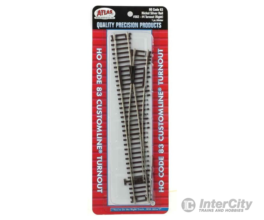 Atlas Ho 562 Code 83 Turnout W/Nickel-Silver Rail & Brown Ties - Custom Line(R) -- #4 Right Hand