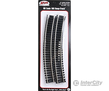 Atlas Ho 836 Code 100 Curved Snap-Track(R) Nickel-Silver Rail -- 22 Radius (Black Ties) Pkg(6) Track