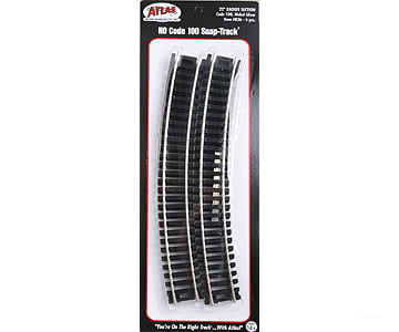 Atlas Ho 836 Code 100 Curved Snap-Track(R) Nickel-Silver Rail -- 22 Radius (Black Ties) Pkg(6) Track