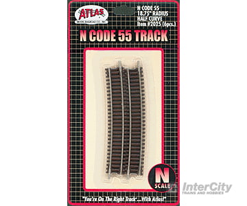 Atlas N 2025 Code 55 Track W/Nickel-Silver Rail & Brown Ties -- 18-3/4 Radius Half Curve Pkg(6)