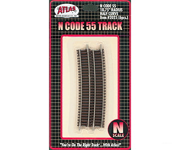 Atlas N 2025 Code 55 Track W/Nickel-Silver Rail & Brown Ties -- 18-3/4 Radius Half Curve Pkg(6)