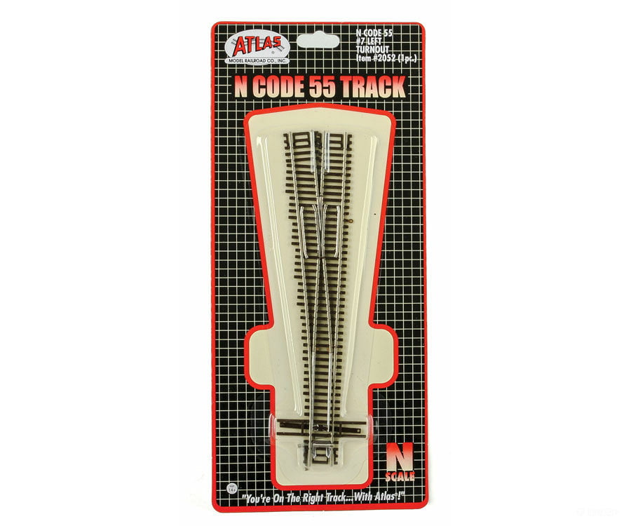 Atlas N 2052 Code 55 Turnout Nickel-Silver Rail Brown Ties -- No.7 Left Hand Track & Turnouts