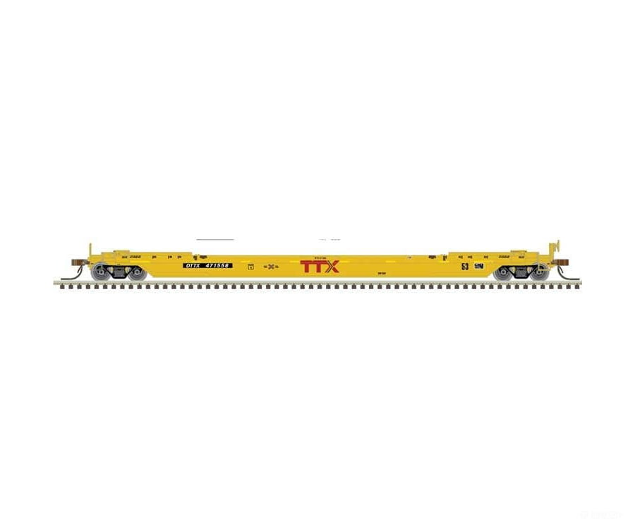 Atlas N 50007039 53’ Rebuilt Well Car - Master(R) - TTX DTTX #471558 (yellow red small Next Load Any Road Logo)