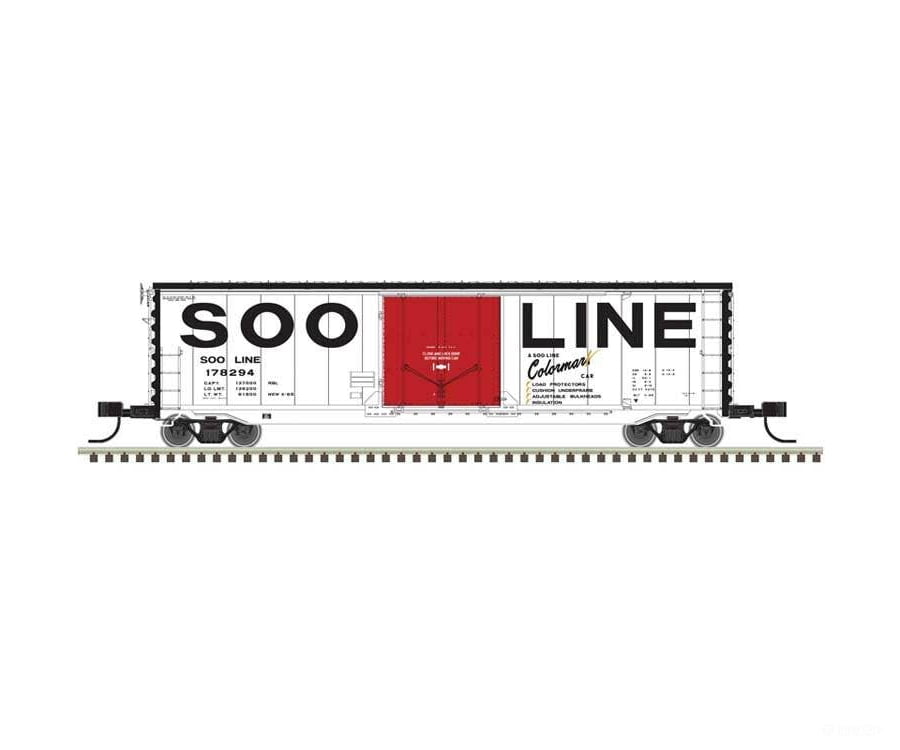 Atlas N 50007161 50’ General American RBL Plug-Door Boxcar - Master(R) - Soo Line #178294 (white black red Door