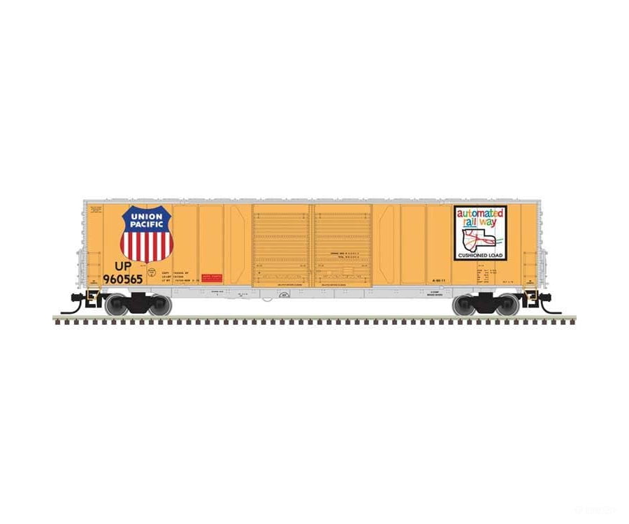 Atlas N 50007180 ACF 60’ Double-Door Auto Parts Boxcar - Master(R) - Union Pacific #960571 (Armour Yellow silver white